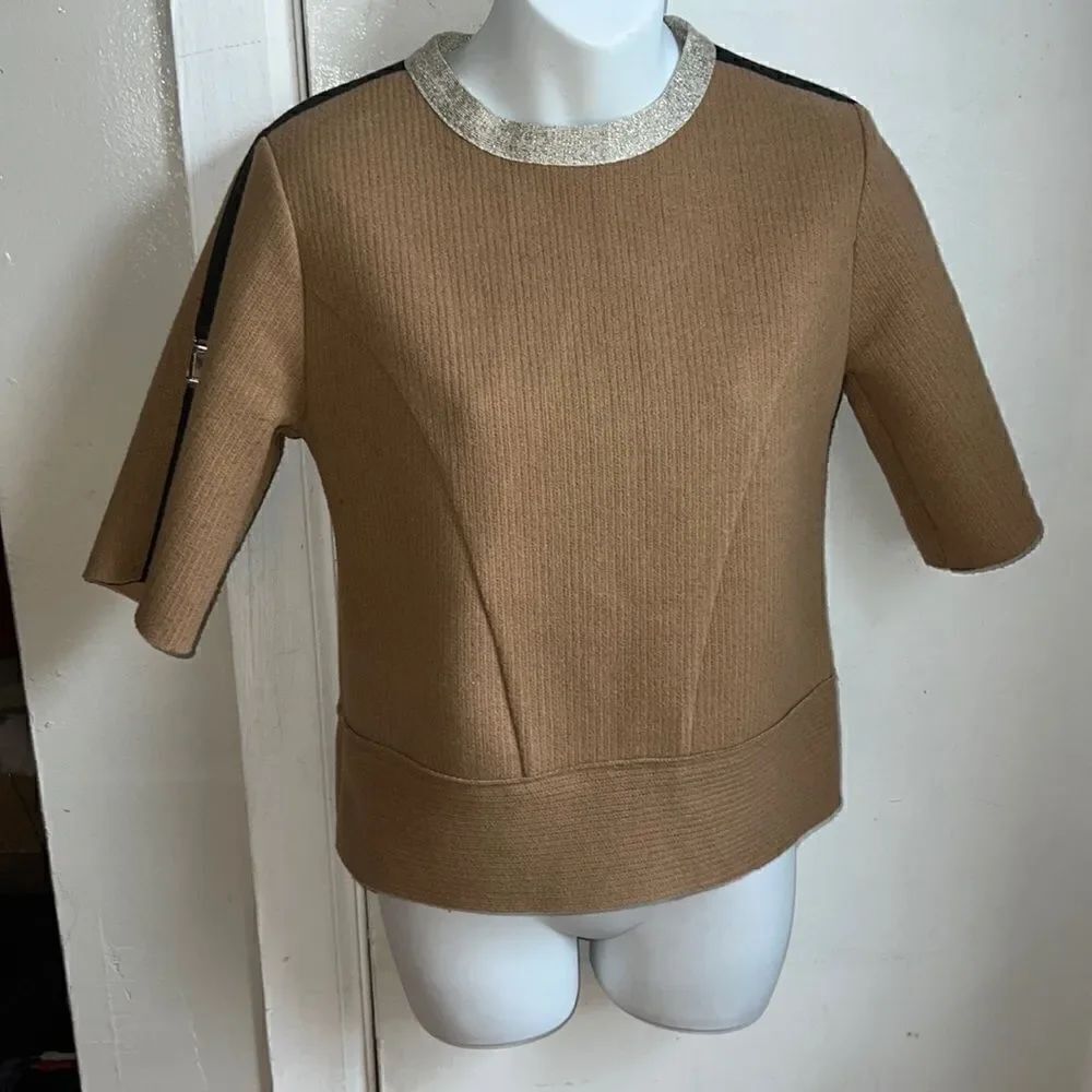 ERMANNA Tan Knit Structured Career Wear Top-38